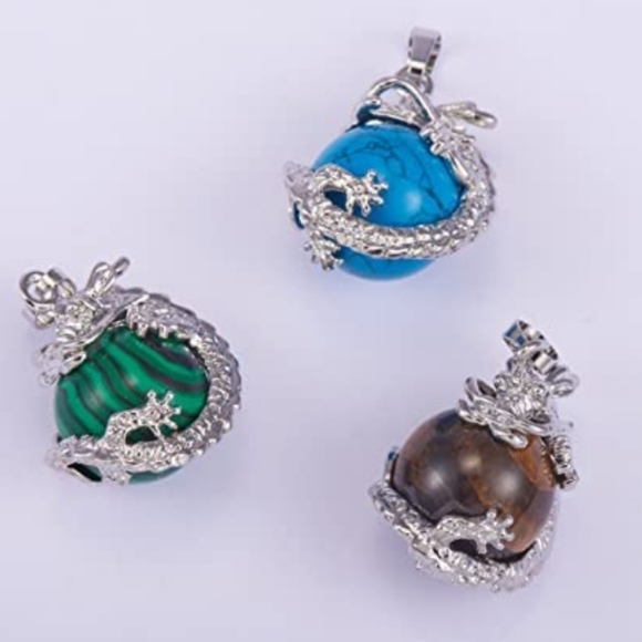 Silver Dragon Wrapped Chakra Energy Healing Pendants Set of 8 NWT - Picture 3 of 4